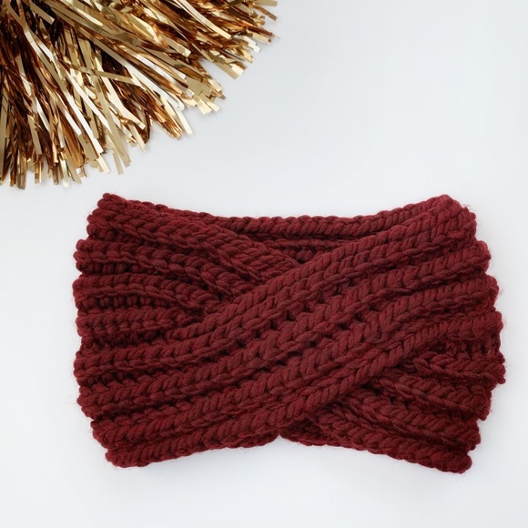 Chunky Winter Knitted Headband - WINE - Picture 3 of 6